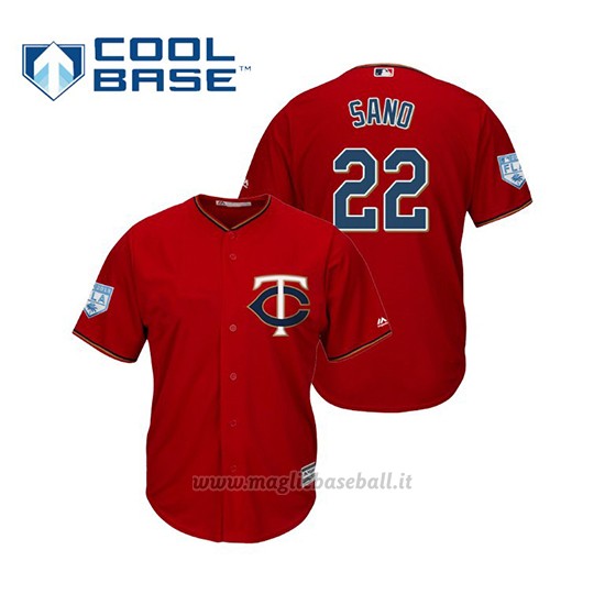 Maglia Baseball Uomo Minnesota Twins Miguel Sano Cool Base Entrenamiento De Primavera 2019 Rosso